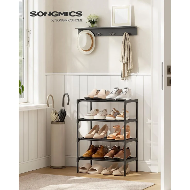 SONGMICS Schuhregal, 4 Ebenen, Schuhablage schmal, Schuh-Organizer Metall, 30 x 45 x 66 cm, schwarz – Bild 2