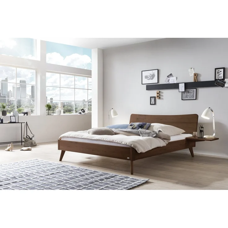 Hasena Bett Caluso Nussbaum mit geschwungenem Kopfteil 200x210 cm, Fußhöhe 20 cm – Lounge – Bild 2