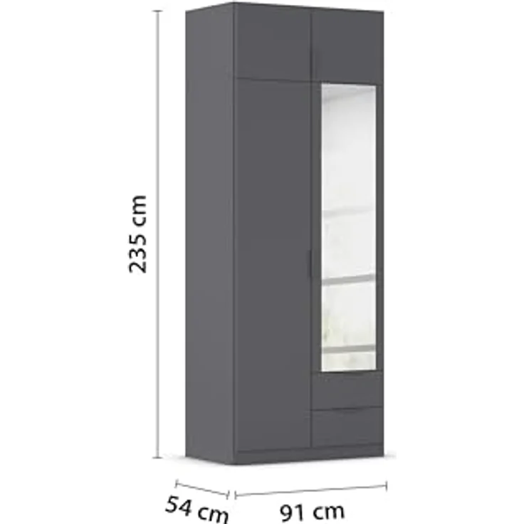 Rauch Möbel Lagoa, Kleiderschrank, Garderobe für Schlafzimmer, Kinderzimmer, Jugendzimmer 4-türig, mit Spiegel, 2 Schubladen, mit Zubehör Classic, Farbe Grau metallic, Schwarz, Breite 91 – Bild 4