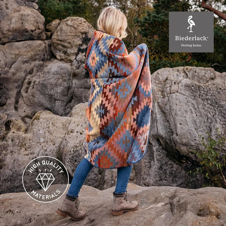Wohndecke Navajo, bunte Ethno-Sofadecke in 150x200 cm, Biederlack, Decke aus Baumwollmischgewebe, Made in Germany – Bild 4