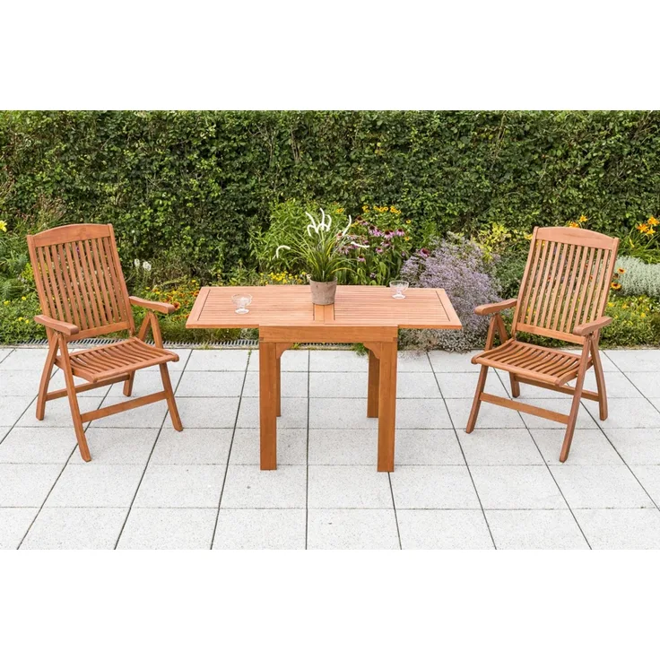 Maracaibo Gartenmöbel Set 3tlg, 2 Klappsessel, Balkonausziehtisch 65 (130) x 70 cm