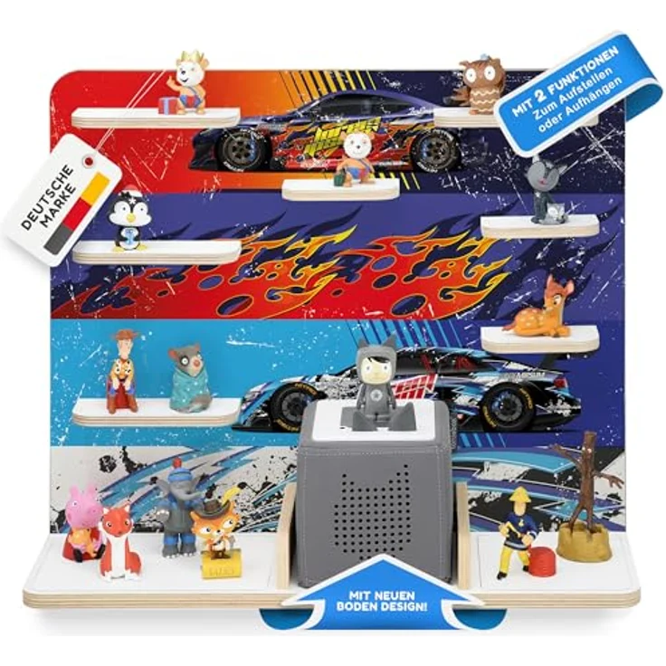 stadtecken Holzregal für Musikbox I Geeignet für die Toniebox und ca. 50 Tonies I Perfekte Tonie Aufbewahrung im Kinderzimmer I Zum Aufstellen oder Aufhängen I Racer, groß – Bild 2
