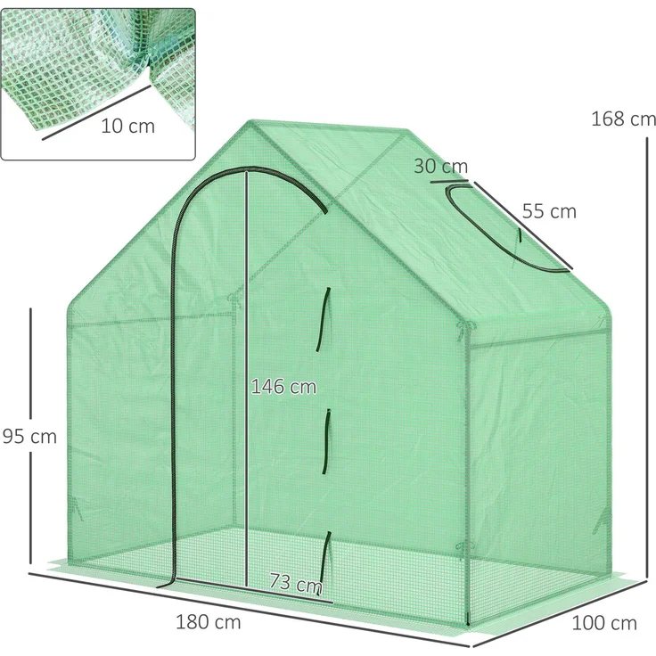 MELAYR, Gewächshaus, mit, Fenstertür, mit, Reißverschluss, und, Stahlrahmen, für, den, Anbau, 180 x 100 x 168 cm, Grün – Bild 5