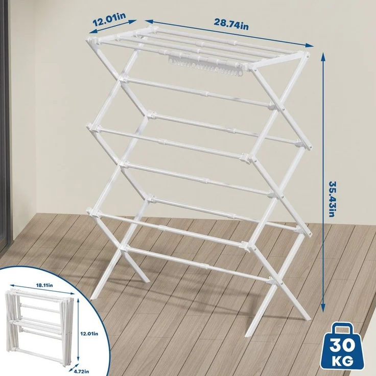 Yorbay Wäscheständer X Turmwäscheständer mit 6 Ebenen & 11 Stangen, Ausziehbar Klappbar, 46-73x30.5x90cm,Platzsparender Standtrockner Mit Socken-Klammern – Bild 2