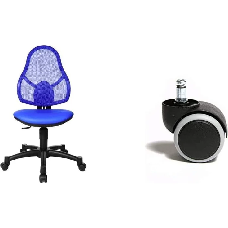 Topstar Open Art Junior, Bürostuhl, Schreibtischstuhl für Kinder und Jugendliche, royal blau & 6991 Rollenset, Hartbodenrollen für Bürostuhl, Rollenset = 5 Rollen für Schreibtischstuhl, schwarz – Bild 1