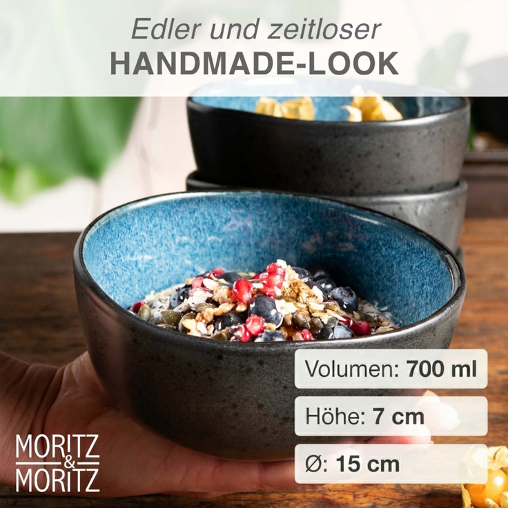 Moritz & Moritz ORGANIC 6 tlg. reaktiv blau Müslibowl Set – Bild 3