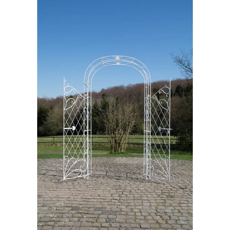 Rosenbogen MINDEN mit Tor - 120x40x220cm, Metall, Antik-Weiß | Rankhilfe Rosen Rankgitter Gartendekoration – Bild 4