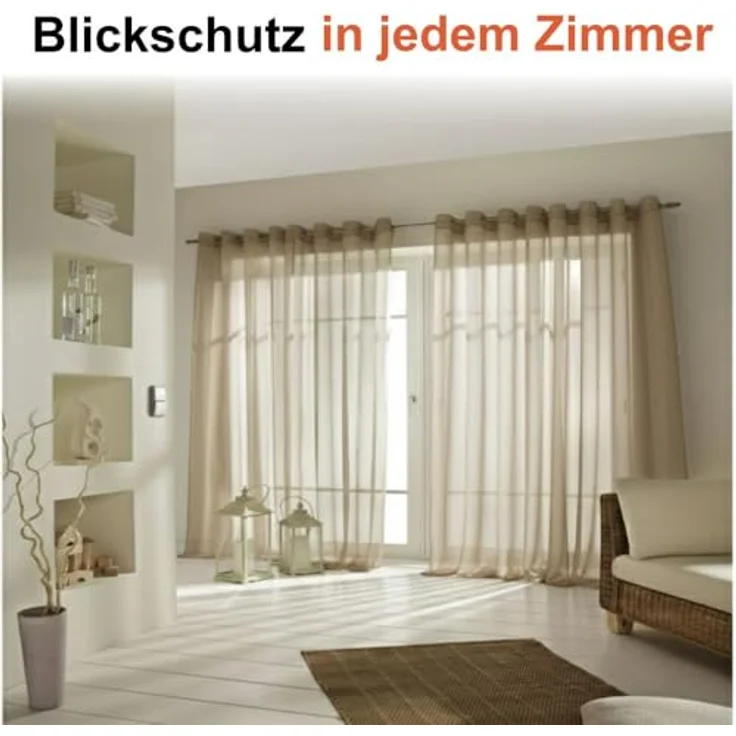2er Set Ösenvorhang Voile 245 cm sand transparent - Farbe: Sand – Bild 3