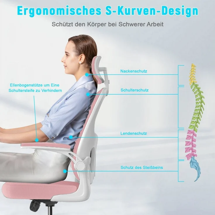 ZAISZE Bürostuhl Ergonomischer Bürostuhl mit Netzbezug und klappbaren Armlehnen (Spar-Set), Einstellbarer für maximale Bewegungsfreiheit – Bild 4