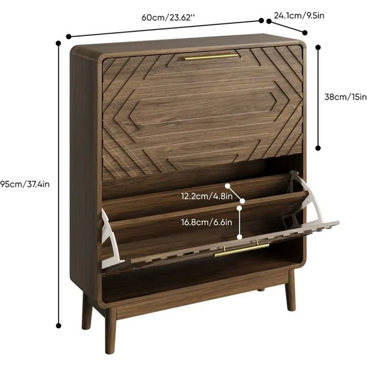 ANYSUN Schuhkipper Schuhschrank schmal mit 2 Klappen, Walnussoptik, 60 cm breit (1 St), mit verstellbaren Trennwänden, Kippschutz und Massivholzbeinen – Bild 4