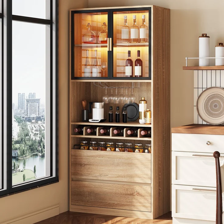 Badezimmerschrank,Spirituosenschrank,Vitrine Vitrinenschrank mit Glastüren und Beleuchtung 180 CM – Bild 1