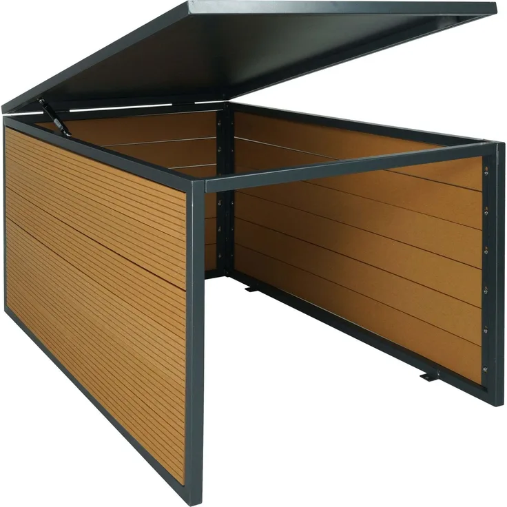 XL Mähroboter-Garage mit Deckel HWC-L45, Dach Unterstand für Rasenmäher, WPC Metall 43x70x90cm ~ Eiche-Optik
