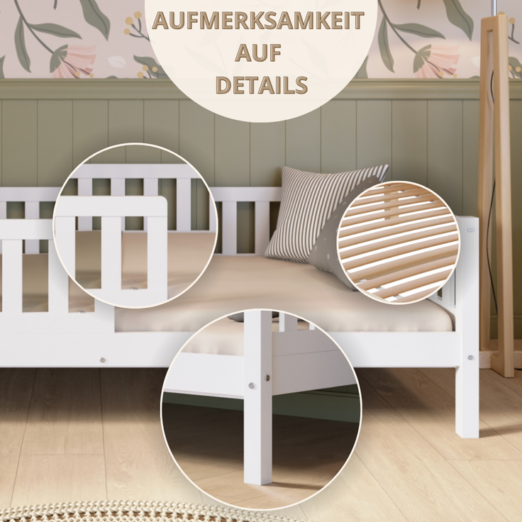Crazy Pine 'Crazy Basic' Kinderbett mit Rausfallschutz, Skandinavisches Design, Holz, Weiß, 90x200 cm, ohne Ausstattung – Bild 9