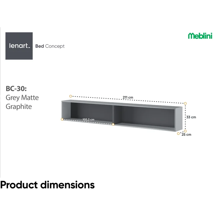 MEBLINI Hängeschrank für Horizontal Schrankbett Bed Concept - Wandschrank mit Regalen - BC-30 - Grau/Graphit – Bild 5