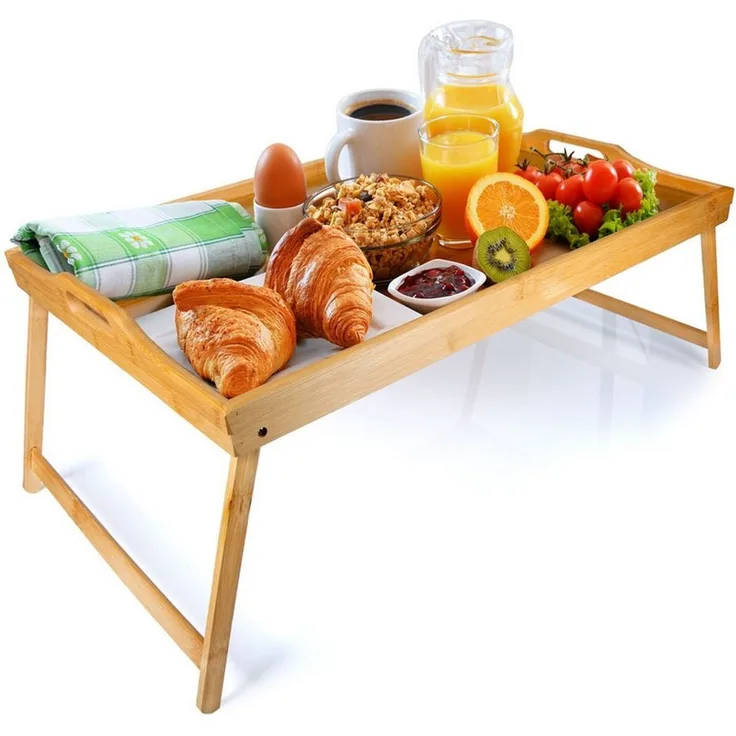 Dimono Tabletttisch DIMONO Bambus Bett Tablett – Klappbares Frühstücks- & Serviertablett, Serviertablett Betttisch