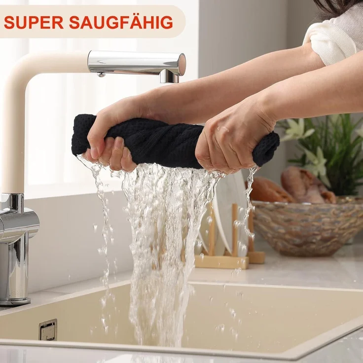 Schwarze Geschirrtücher Baumwolle 4er Set 32x72cm Weich Saugfähig – Bild 3