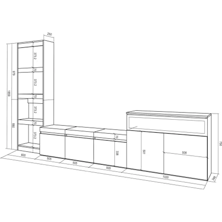 Skraut Home | Wohnwand Wohnzimmer | Wohnzimmermöbel, Möbelset | 310 x 186 x 35 cm | Für TV-Geräte bis zu 65" | Elektrokamin. | Moderner Stil | Zement – Bild 4
