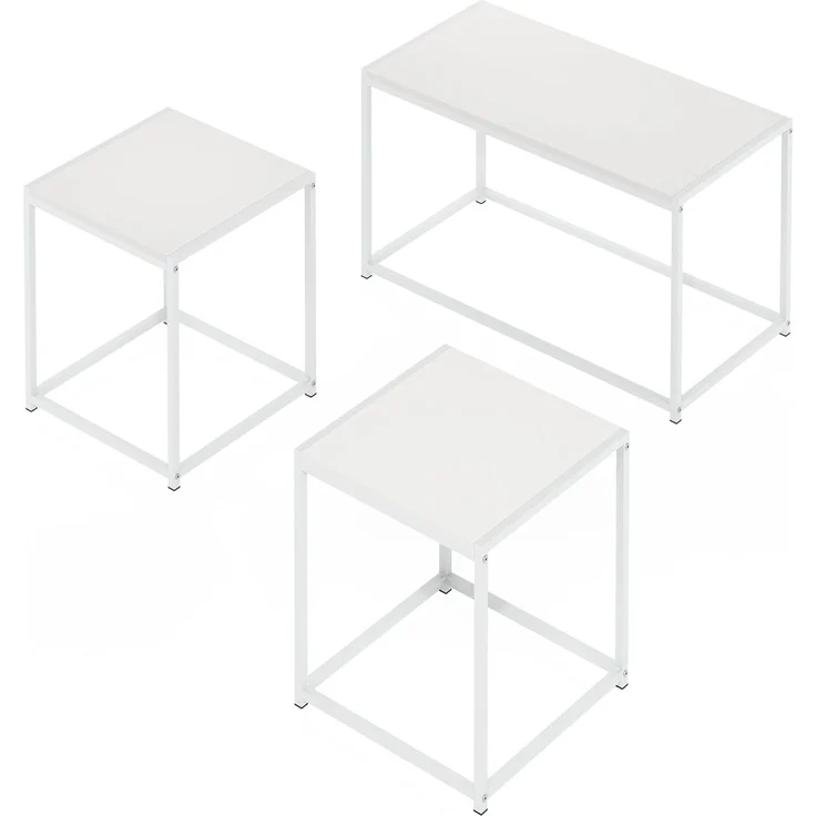 Furinno CAMNUS Wohnzimmer-Tischset, 3-teilig, Couchtisch mit 2 Beistelltischen, Seitentische, für Wohnzimmer, Weiß – Bild 6