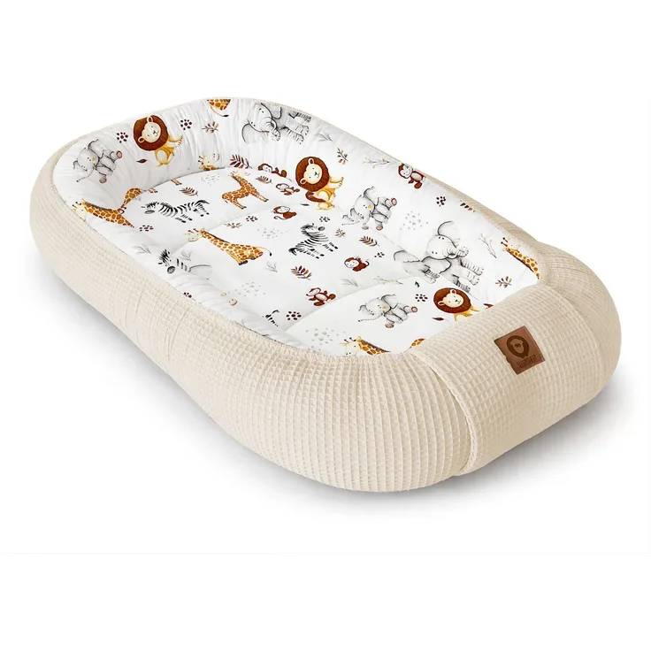 Babynestchen Neugeborene – Nestchen Baby aus Waffel Baumwolle & Baumwollstoff – Babynest für Babybett & Kinderbett – Baby Kokon Tragbar – OEKO-TEX – Zubehör für Babybett - ZOO und Hellbeige