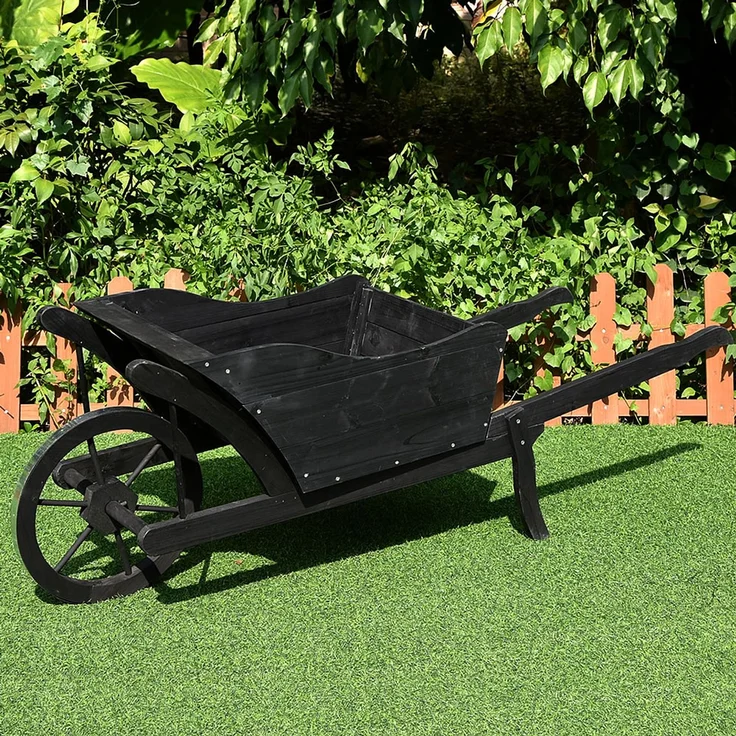 Pflanzschubkarre Holzschubkarre Dekoschubkarre Holz Blumenkarre Pflanzkübel schwarz – Bild 2