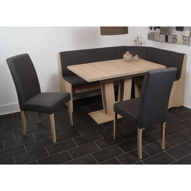 MSZ Design Eckbank Eckbankgruppe DUISBURG mit Säulentisch Varese Sonoma ausziehbar 125x89x89 cm