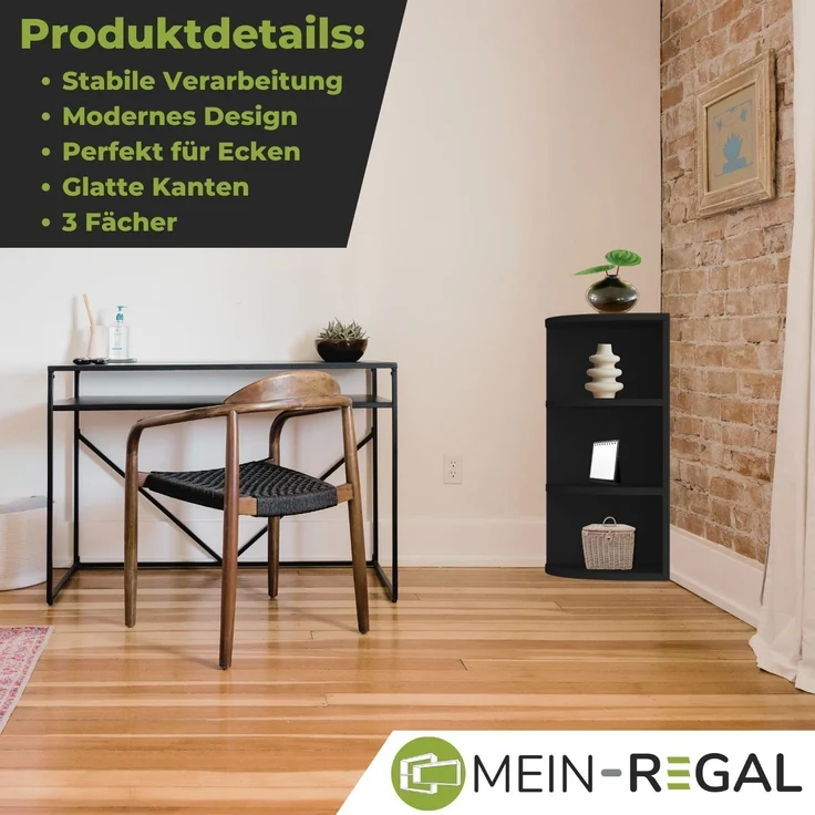 Coemo Eckregal Corner 60 aus Holz 3 Etagen Schwarz – Bild 4