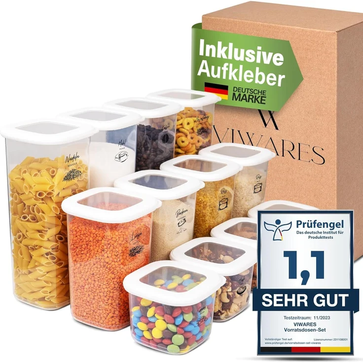 Viwares Vorratsdose Viwares Vorratsdosen-Set Mix Weiß SERIE FOLY 12er, Kunststoff, (Set, 12-tlg, 12er), BPA Frei Stapelbar Luftdicht – Bild 1