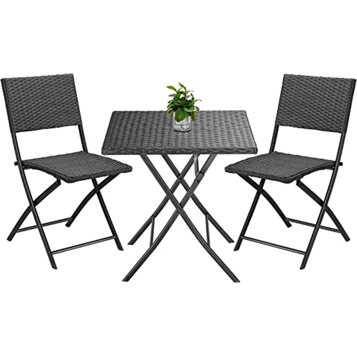 Casaria Polyrattan Balkonmöbel Set 3tlg. | Klappbar | 2 Personen | Wetterfest, Stahl anthrazit