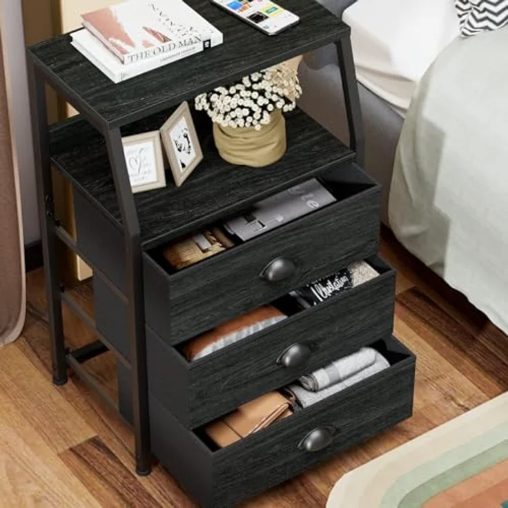GarveeLife Kommode Schmal Kommodenschrank Mit 3 Schubladen Aus Stoff, Nachttisch Nachtschrank Sideboard Aufbewahrungskommode Mit 2-Tier Holz Regal Für Schlafzimmer, Flur, Wohnzimmer, 41 x 29 x 72Cm – Bild 2