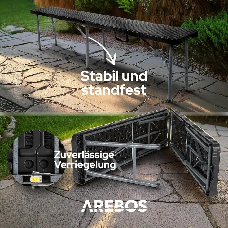 Arebos Bierzeltgarnitur 2x Bierbank Faltbank Klappbar I Tragegriff, 183 x 28 x 43 cm, Tragkraft max. 150 kg (je Bank) – Bild 5