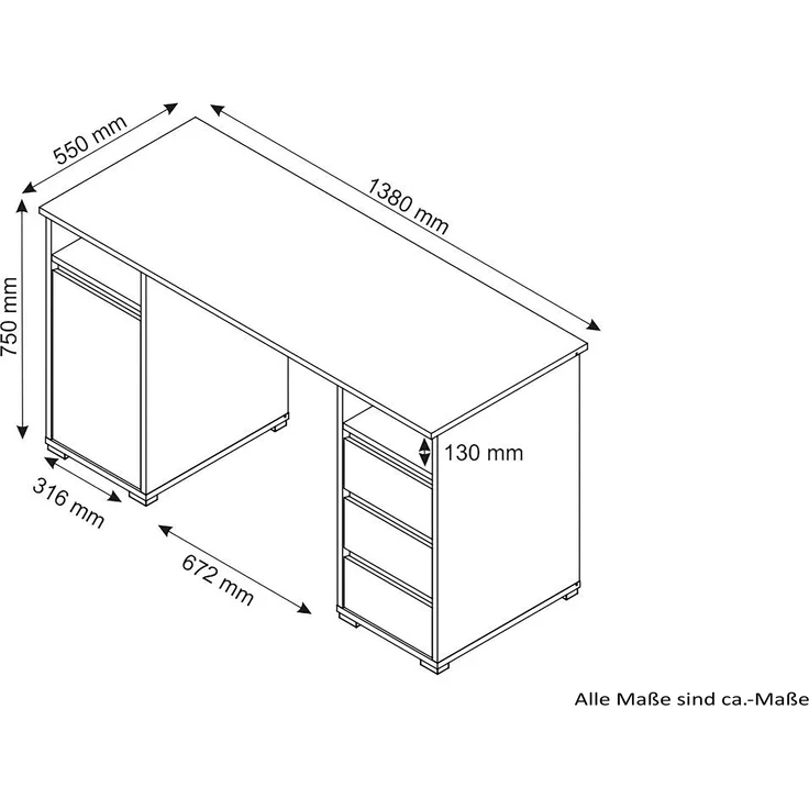 Schreibtisch >LOBO< in Weiß 138 x 75 x 55 cm (BxHxT) – Bild 5