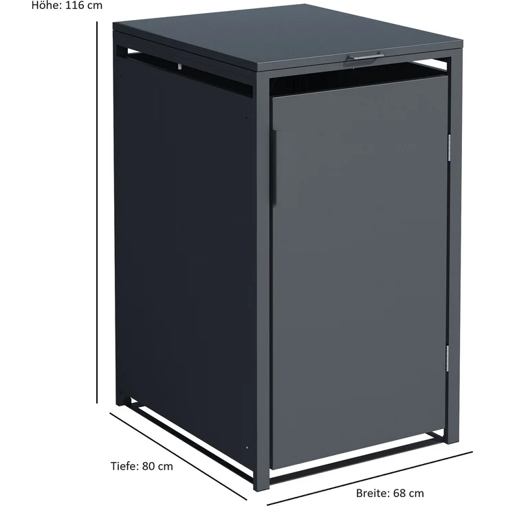 DEGAMO MÜNCHEN Mülltonnenbox 1-er, Stahl verzinkt, anthrazit, 68x80x116cm für Tonnen bis 240 Liter – Bild 5