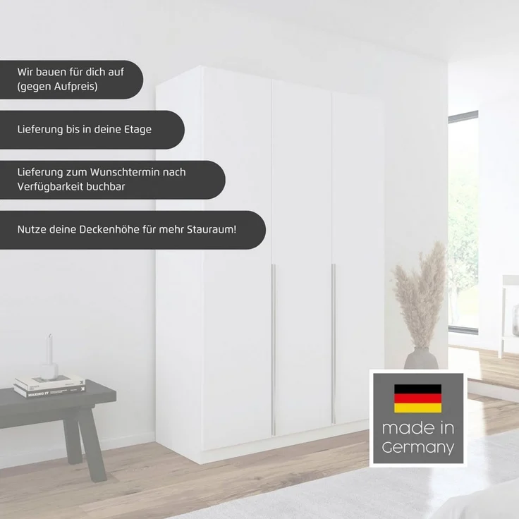OTTO home Kleiderschrank Schrank Schlafzimmer Garderobe Stauraum AGORDO Front Dekor/Hochglanz (in zwei Griff-Farben, Breiten 91-405 cm) durchdachte Innenausstattung, in 8 Breiten und 2 Höhen MADE IN GERMANY – Bild 3
