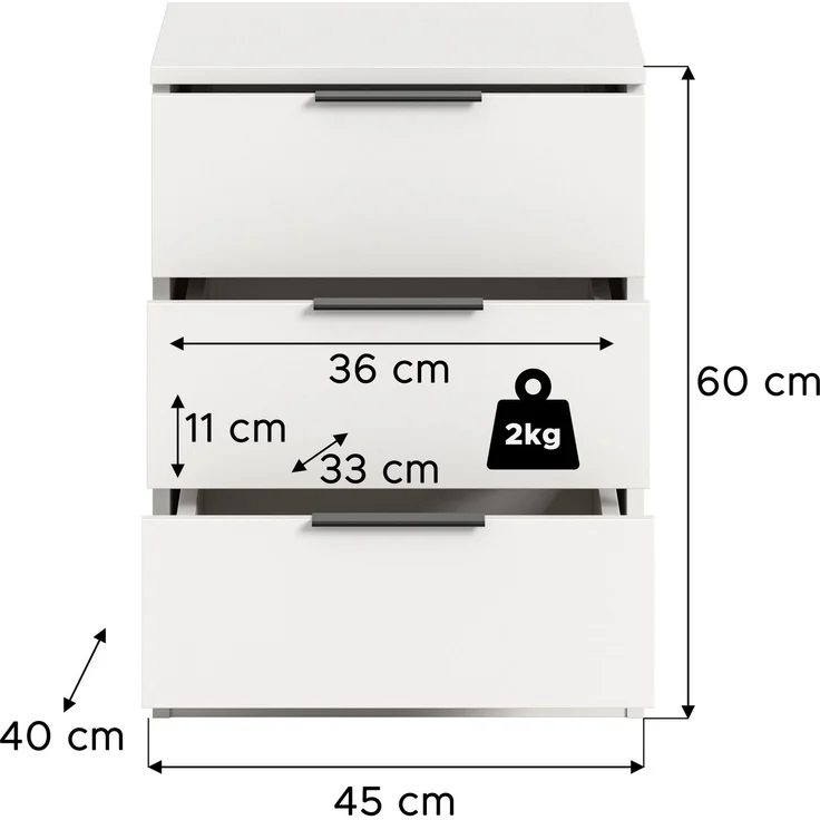 Nachtkommode (B/H/T: 45x60x40 cm) in weiß – Bild 4