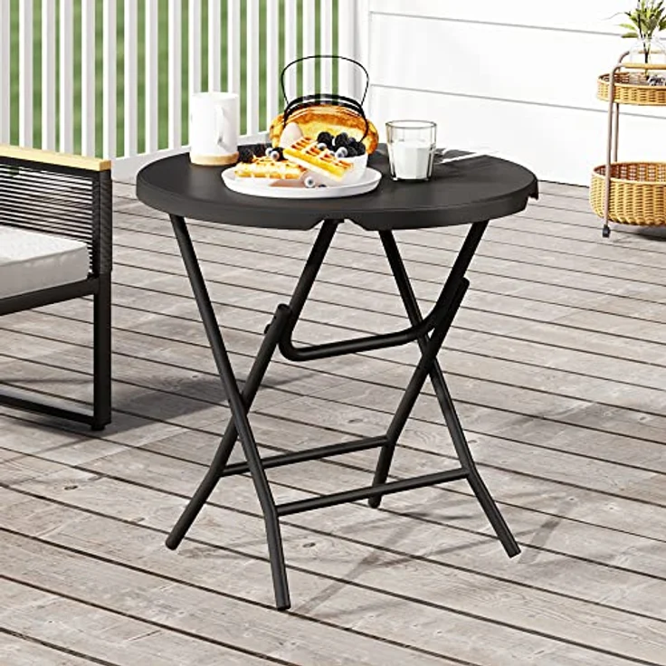 YITAHOME 80cm Gartentisch, Runder Klapptisch, Balkontisch Klappbar, Campingtisch Wetterfest für Outdoor Party Strand BBQ, mit Rostfreie Metallrahmen, 80 x 80 x 74 cm, Schwarz – Bild 3