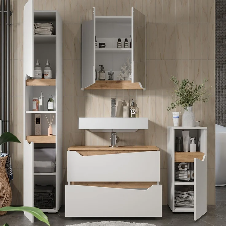 Badmöbel-Set Marelle Weiß/Artisan-Eiche 4-teilig Vicco – Bild 5