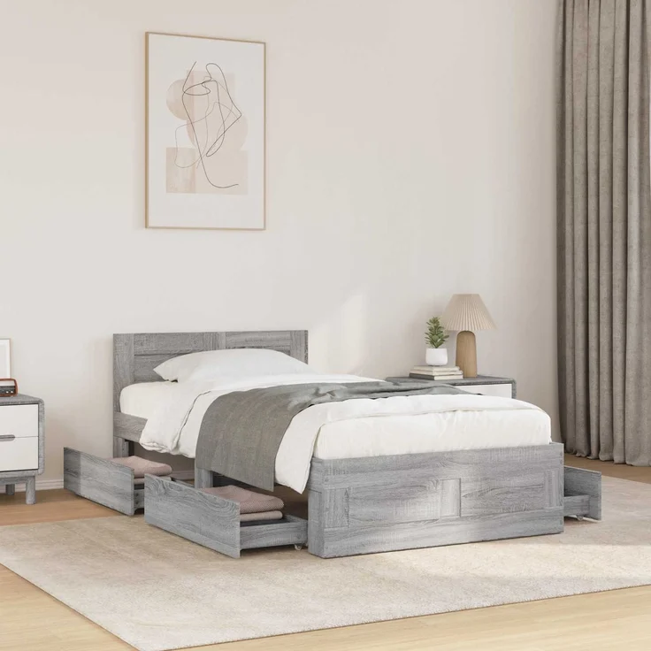 vidaXL Bettrahmen mit Schubladen 2 stk. Grau Sonoma Holzwerkstoff 3429681 – Bild 1
