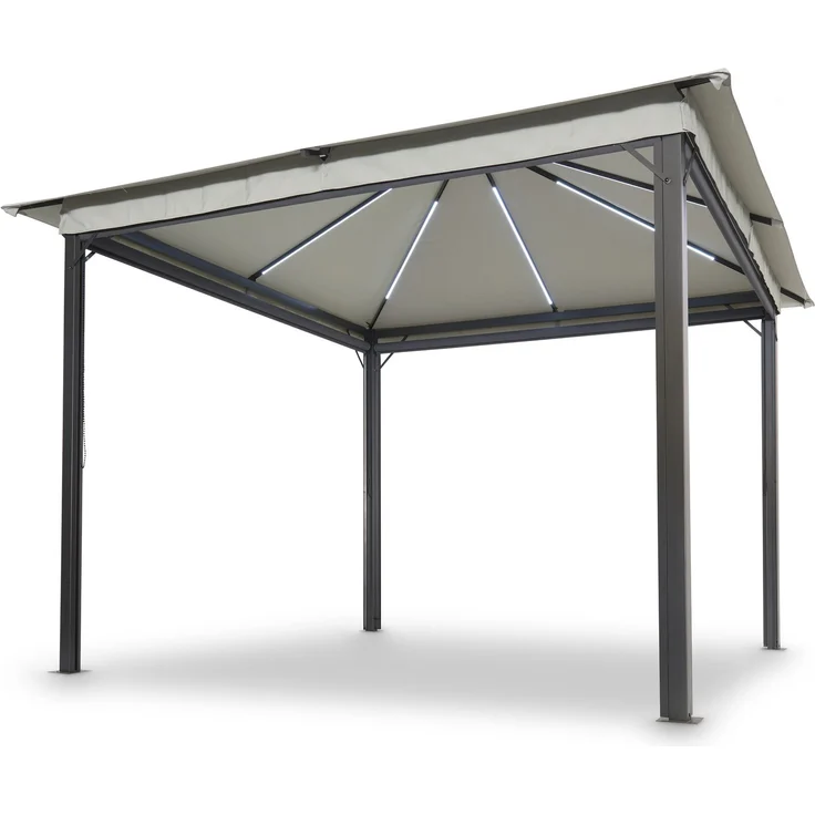 LECO Solarpavillon LINA mit LED und Gittergewebe-Rollos, Aluminium- und Stahlrohrgestell anthrazit, Polyesterdach lichtgrau, 3x3 m – Bild 1