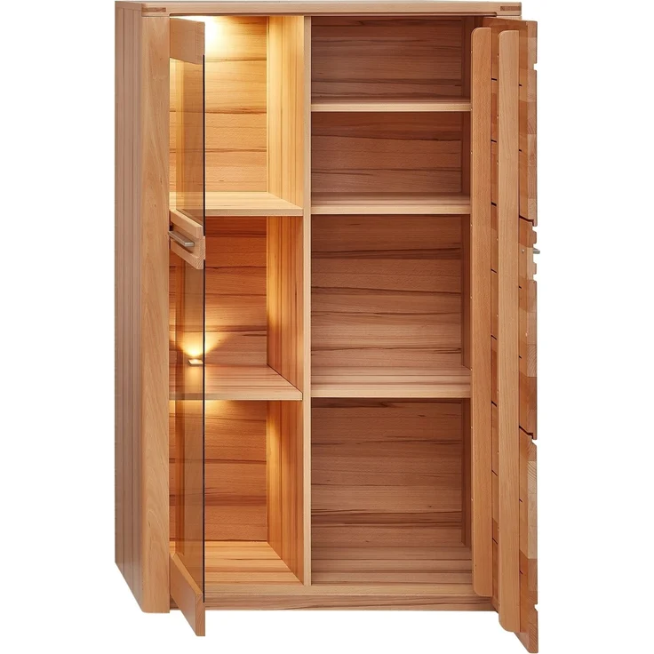 Stauraumvitrine >Nature One< 2 Türen, mit LED, FSC, Kernbuche teilmassiv - 85x137x40cm (B/H/T) – Bild 2