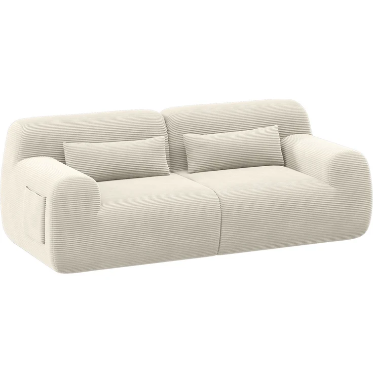 skølm 'Fulla' Cloud Sofa 2 Sitzer, Vollschaumcouch mit Federkern und Vakuum-Kompression, kein Aufbau erforderlich, mit 2 Kissen und praktischen Seitentaschen, Cord beige