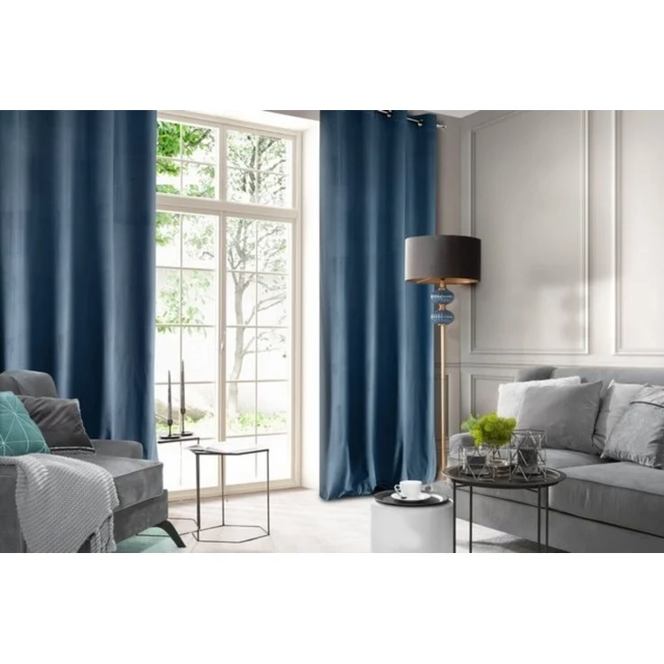 Design91 Samtvorhang, Ösen, Polyester blau, 140x250 cm – Bild 4