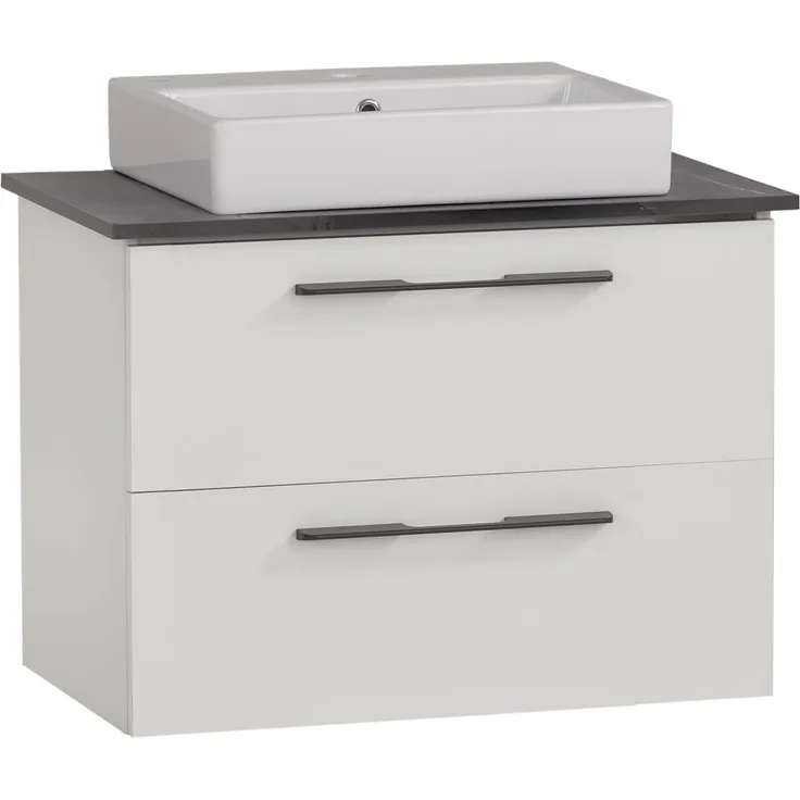 Schildmeyer Waschtisch Maxim 701861, eckiges Aufsatzbecken, weiß matt/Marmor Optik