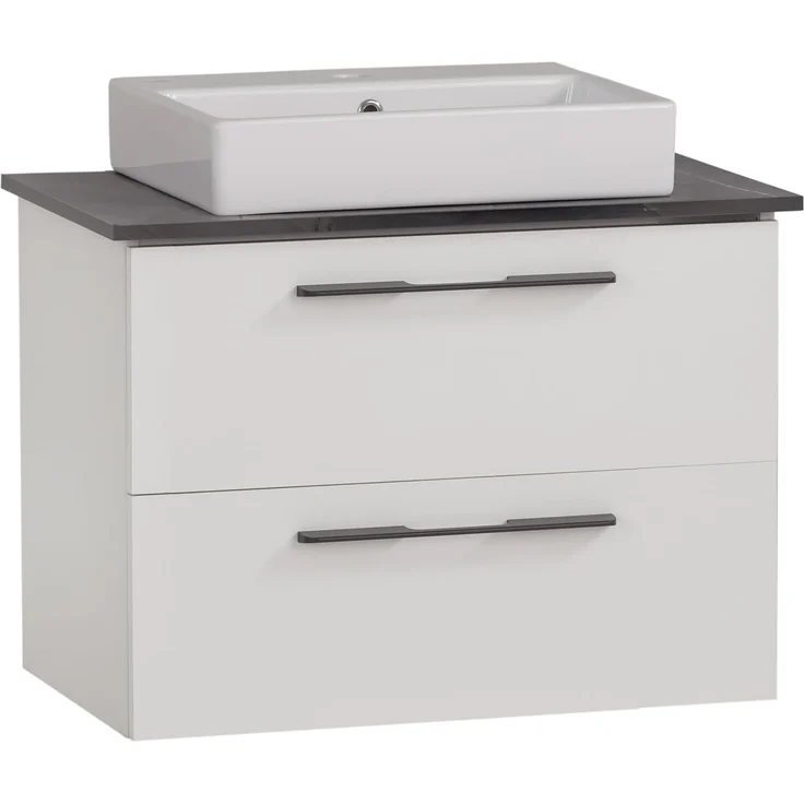 Schildmeyer Waschtisch Maxim 701861, eckiges Aufsatzbecken, weiß matt/Marmor Optik