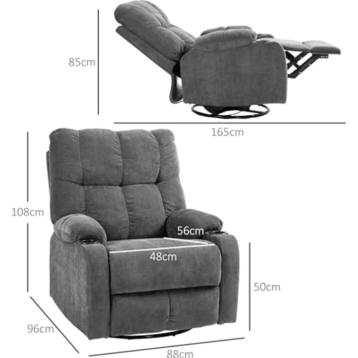 HOMCOM Relaxsessel Fernsehsessel mit Liegefunktion, Schaukelfunktion und Becherhalter (TV-Sessel, 1-St, Ruhesessel), für Wohnzimmer, Dunkelgrau – Bild 4