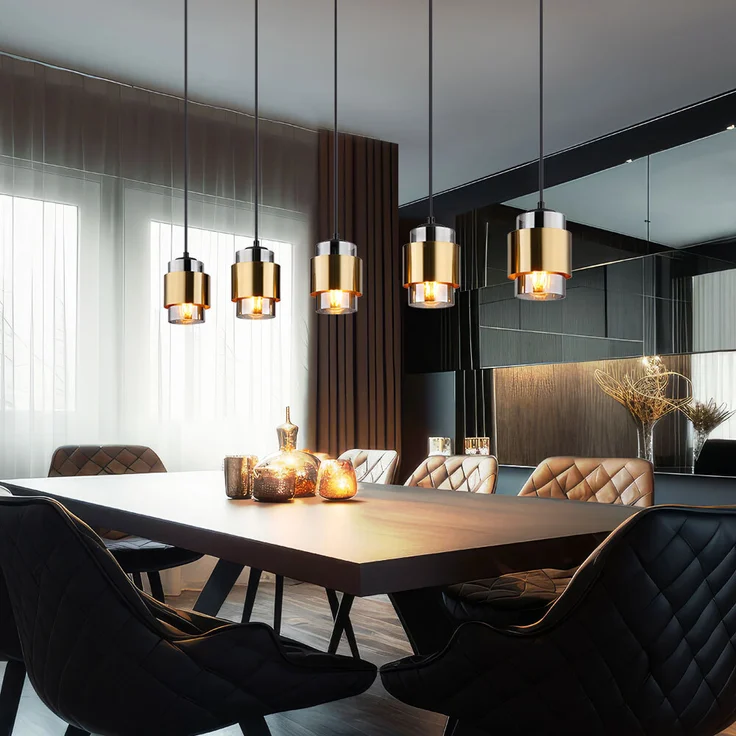 Hängelampe, Metall, Glas rauchfarben, 5 Flammig, L 105 cm – Bild 4