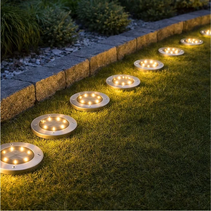 Haushalt International LED Solarleuchte, LED-Leuchtmittel fest verbaut, Warmweiß, 8x Solarlampe Steckleuchte Bodenstrahler Außenlampe LED silber D 12 cm – Bild 5