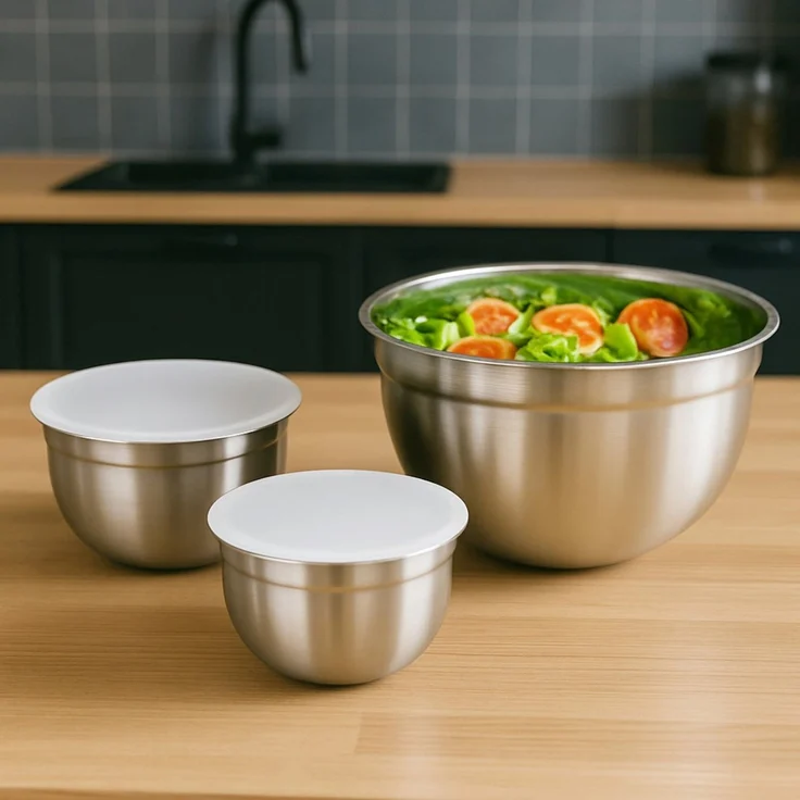 Koopman Schüssel Salatschüssel Rührschüssel Edelstahl 550/850/1350ml 3er Set, Edelstahl, (3-tlg), 3 Größen, Rostfrei, Inkl. Deckel, Langlebig – Bild 5