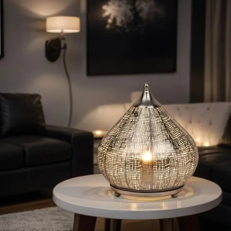 Marrakesch Orient & Mediterran Interior Nachttischlampe Orientalische Deko Tischlampe Nachttischlampe Lampe Jamiel Silber, Leuchtmittel nicht im Lieferumfang enthalten, Handarbeit – Bild 6