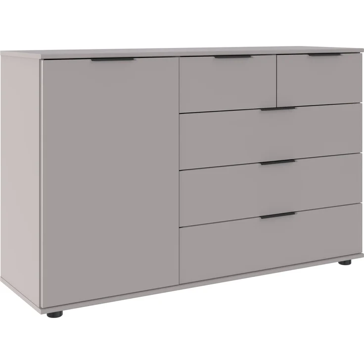 Schlafzimmer-Set >Tilburg< (5tlg. ) Schrank, Bett 168x92x210cm, Kommoden, Saharagrau, Abs. Grafit – Bild 5