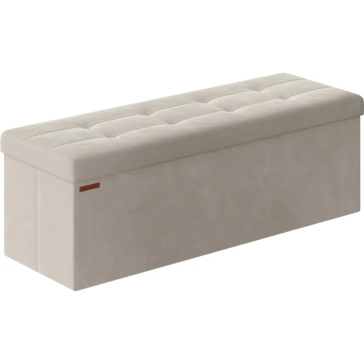 SONGMICS Sitzhocker mit Stauraum, klappbare Sitzbank, 38 x 110 x 38 cm Fußbank, Aufbewahrungsbox, bis 300 kg belastbar, für Wohnzimmer Schlafzimmer Flur, cremeweiß LSF277W01